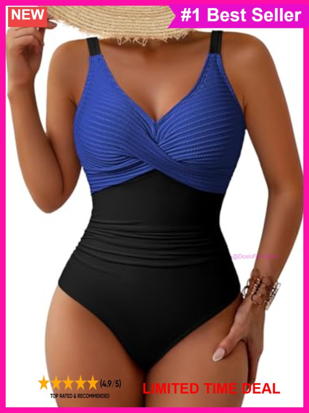 One Piece Swimsuit Twist Front V Neck Tummy Control Ruched Beach Swimwear